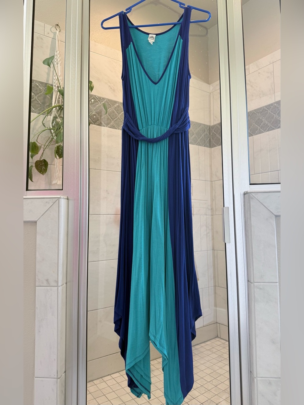 Sleeveless Teal and Navy Maxi Dress